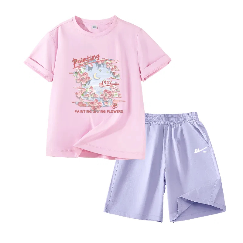 Детский спортивный комплект с круглым вырезом Pink/H Oil Paintings Cherry Blossom-Purple/H Silicone Huili White K WARRIOR