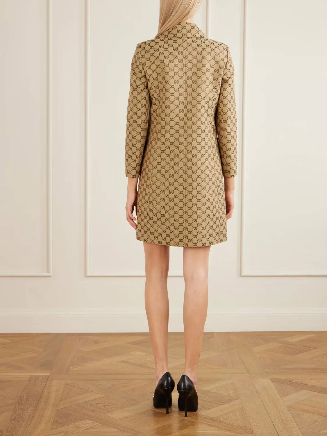 Пальто Gucci Gg-Jacquard, с жаккардовым узором, бежевый — фото 3