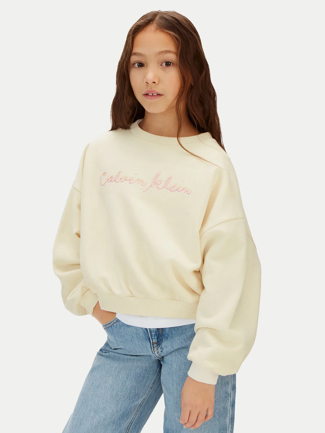 Свитшот свободного кроя для девочки Calvin Klein Jeans, бежевый