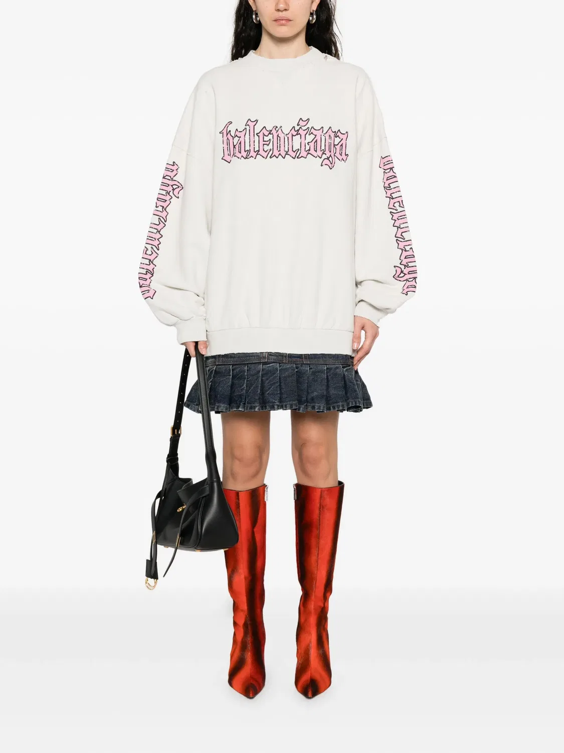 Платье с складчатым подолом и логотипом Balenciaga, нейтральный — фото 2
