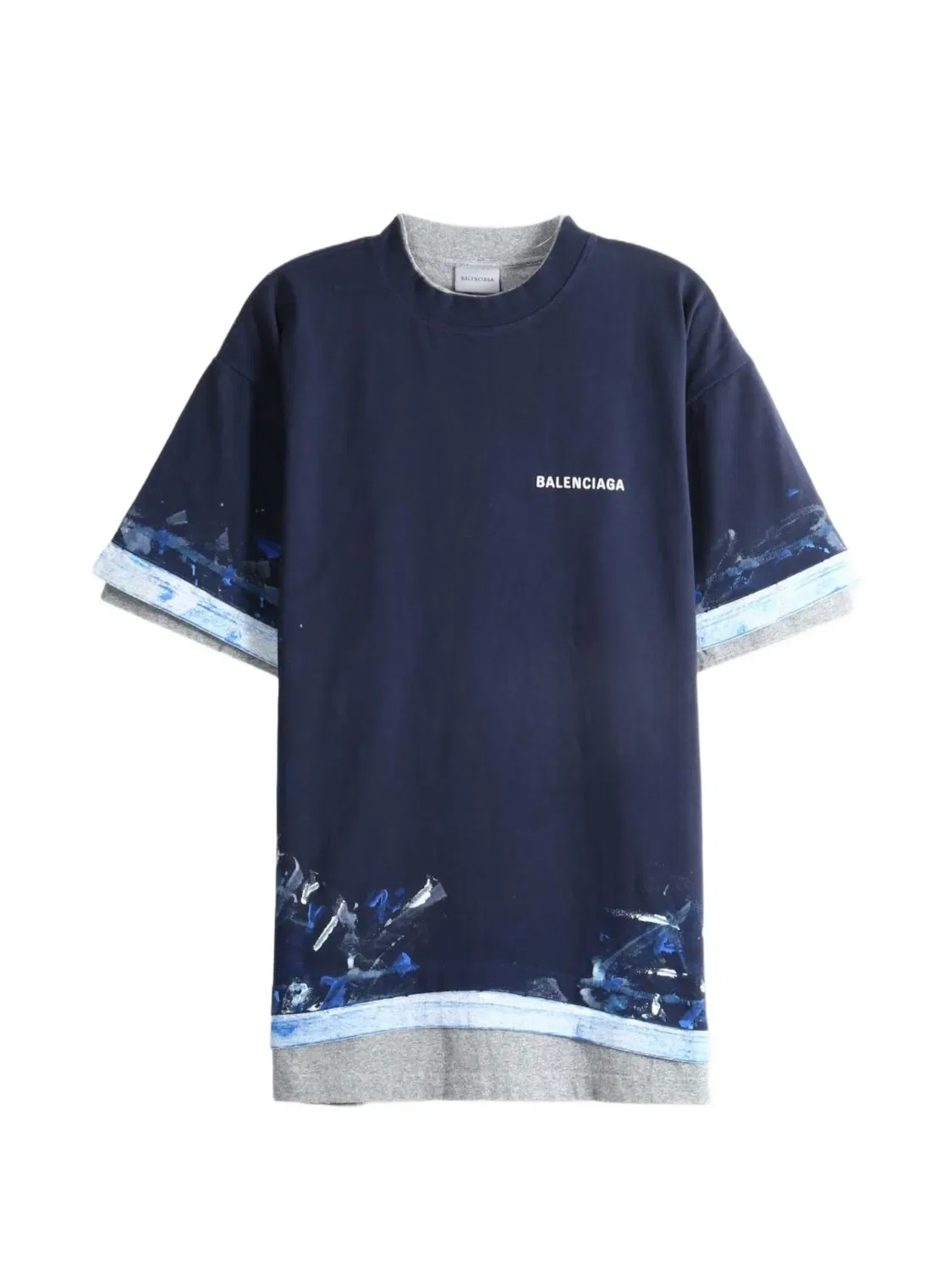 Футболка многослойная с брызгами краски Balenciaga, синий