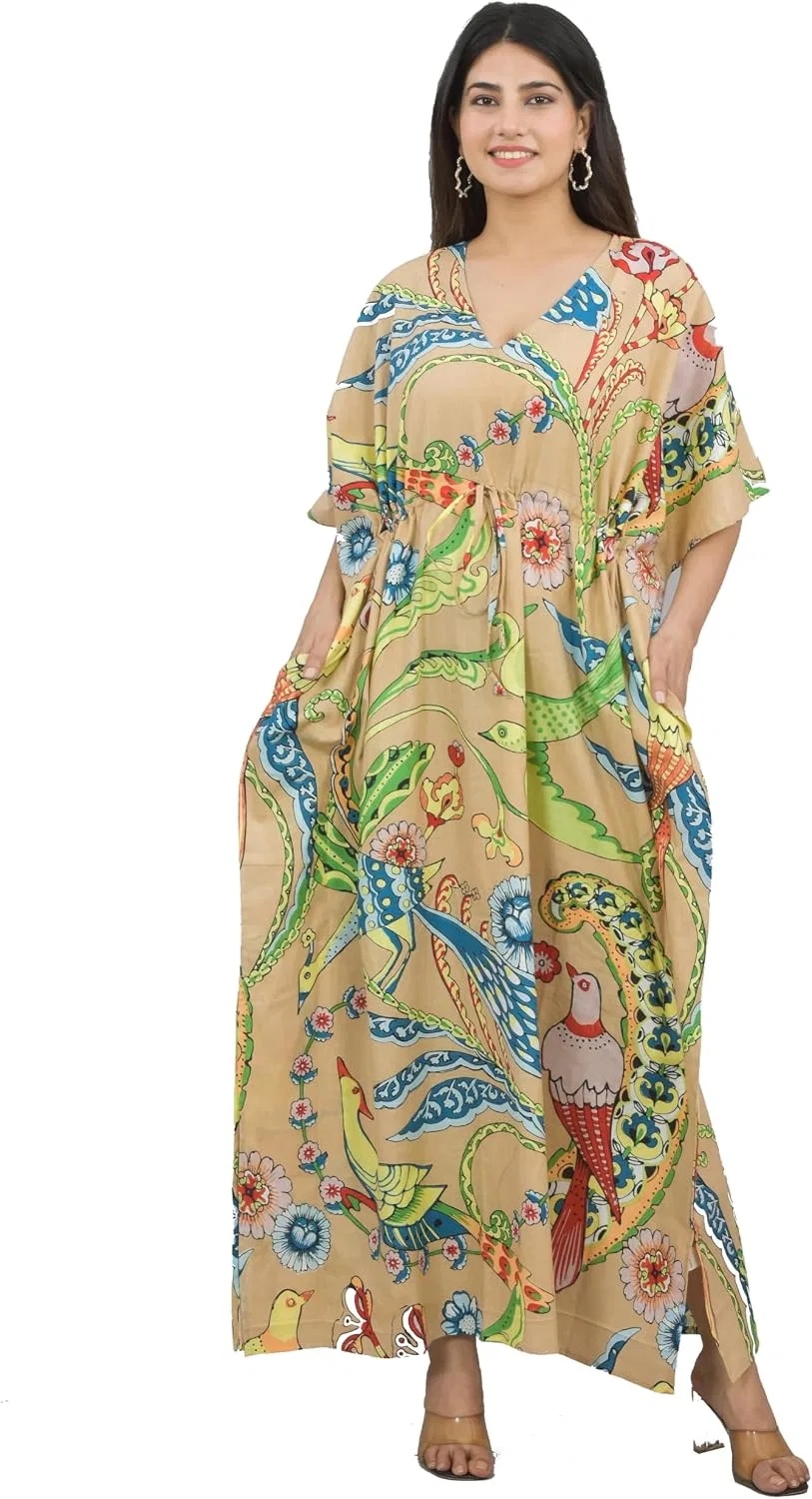 Женское кафтан-платье с цветочным принтом LOOKNSOURCE, Beige