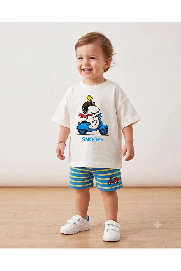 Детская футболка с принтом Oversize Bicycle Character Pattern Babytex, Ecru — фото 2