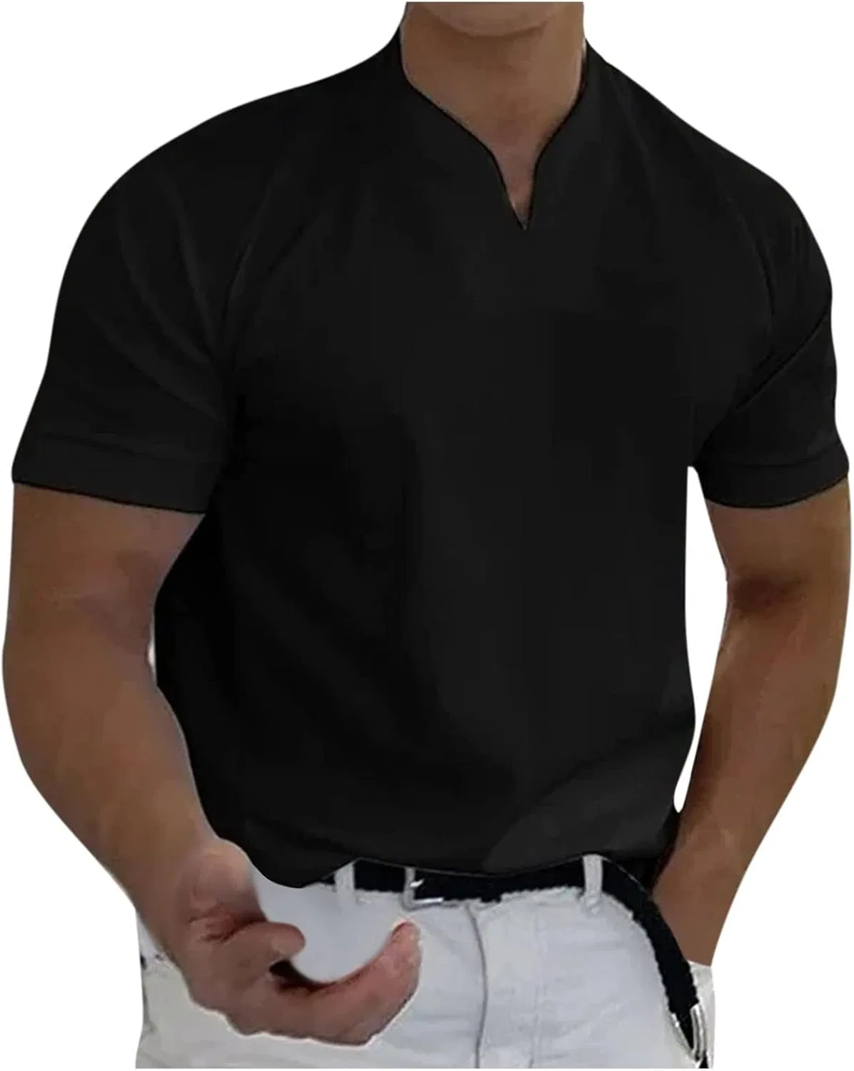 Мужская свободная футболка с V-вырезом Zyy-dgen30131-123, Black