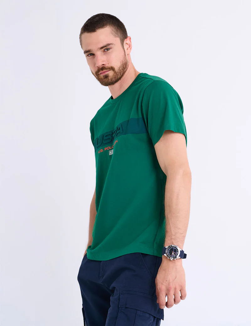 Футболка U.S. Polo Assn Embossed Uspa Stripe Jersey, зеленый — фото 4