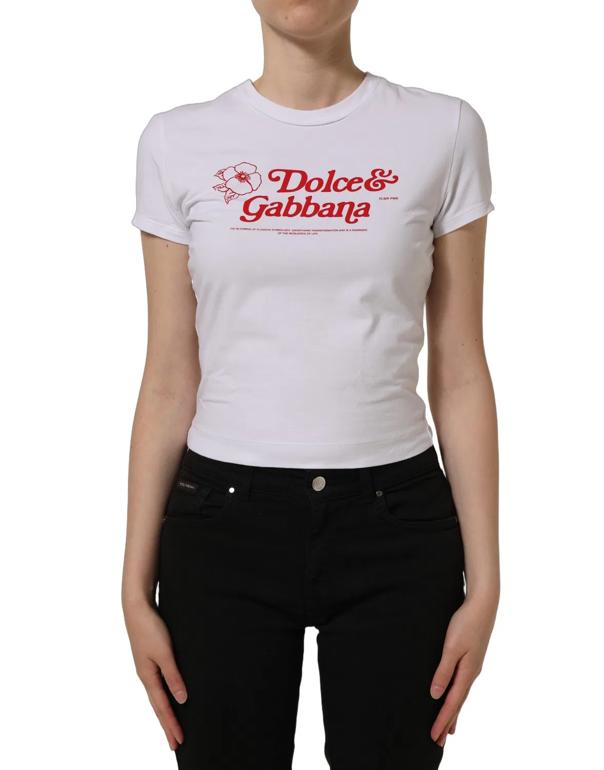 Женская футболка с цветочным принтом и логотипом Dolce & Gabbana, White — фото 4