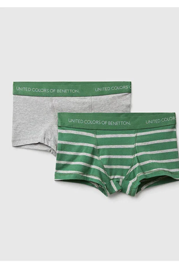 Детские боксеры для мальчиков в полоску 2-шт комплект United Colors Of Benetton, Ecru-Green