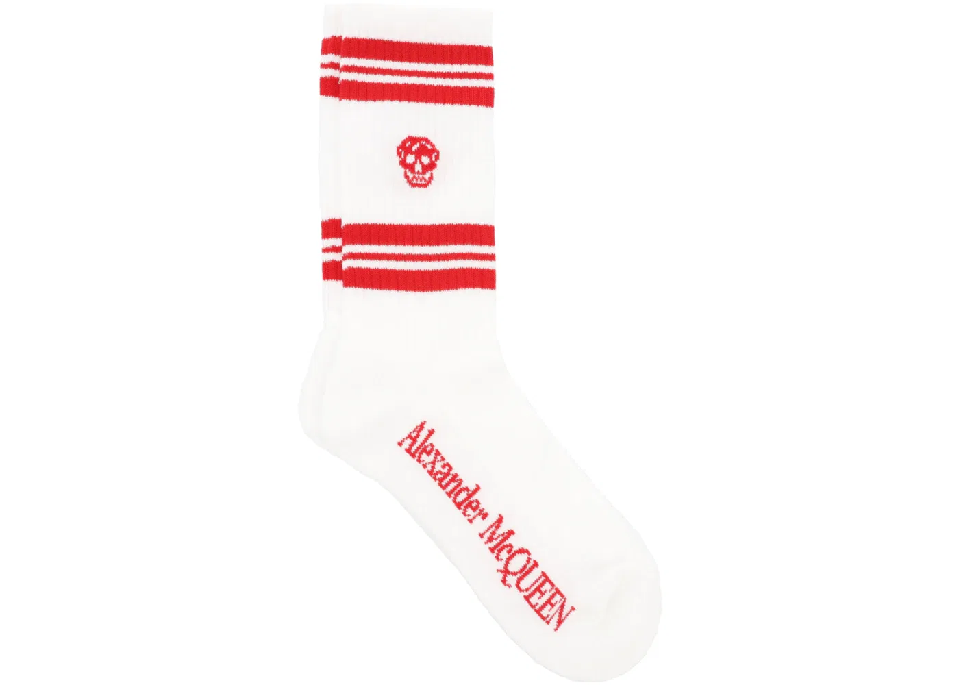Мужские носки с принтом Alexander McQueen Striped Skull Logo, White Red