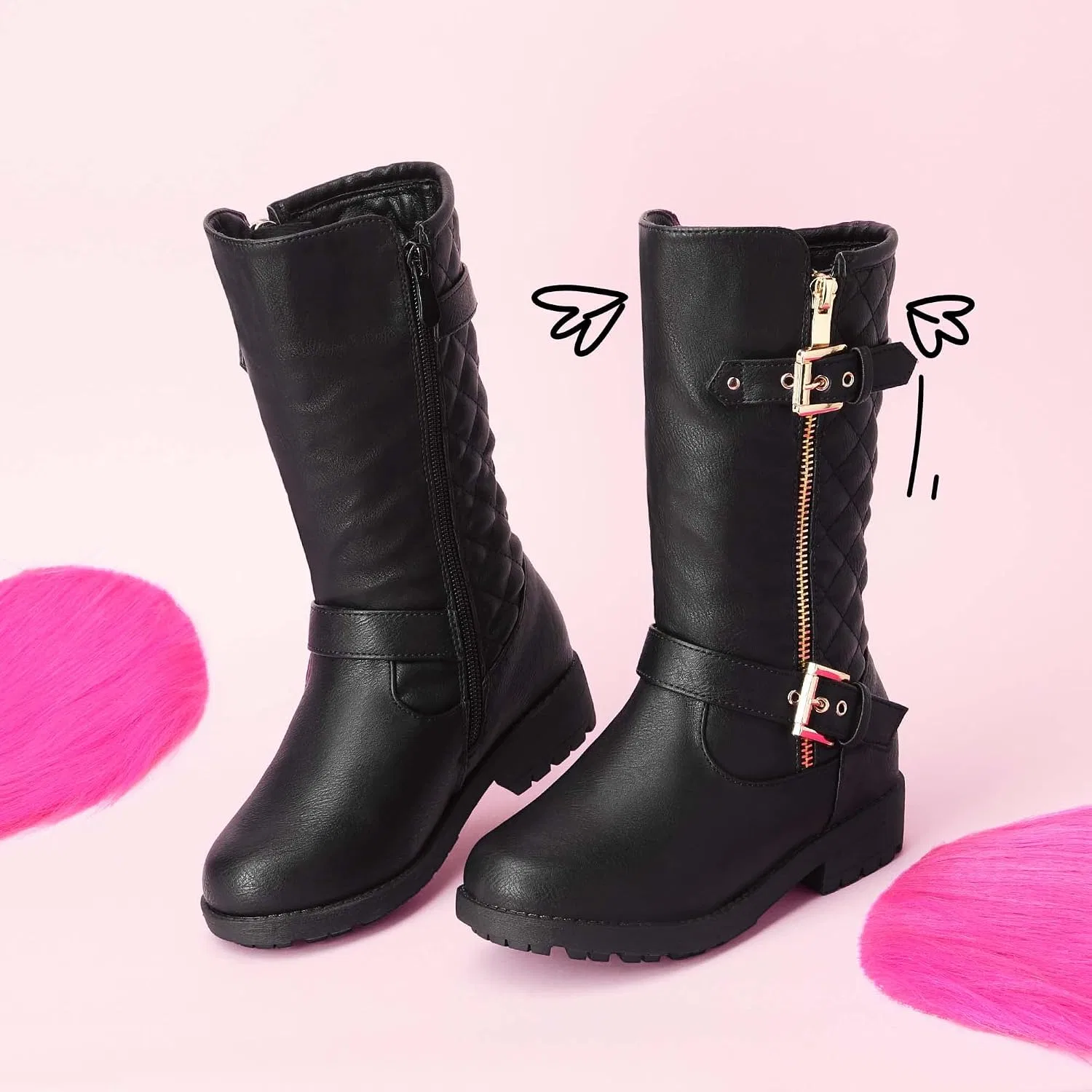 Детские зимние сапоги для девочек с подкладкой из искусственного меха DREAM PAIRS, Black — фото 2