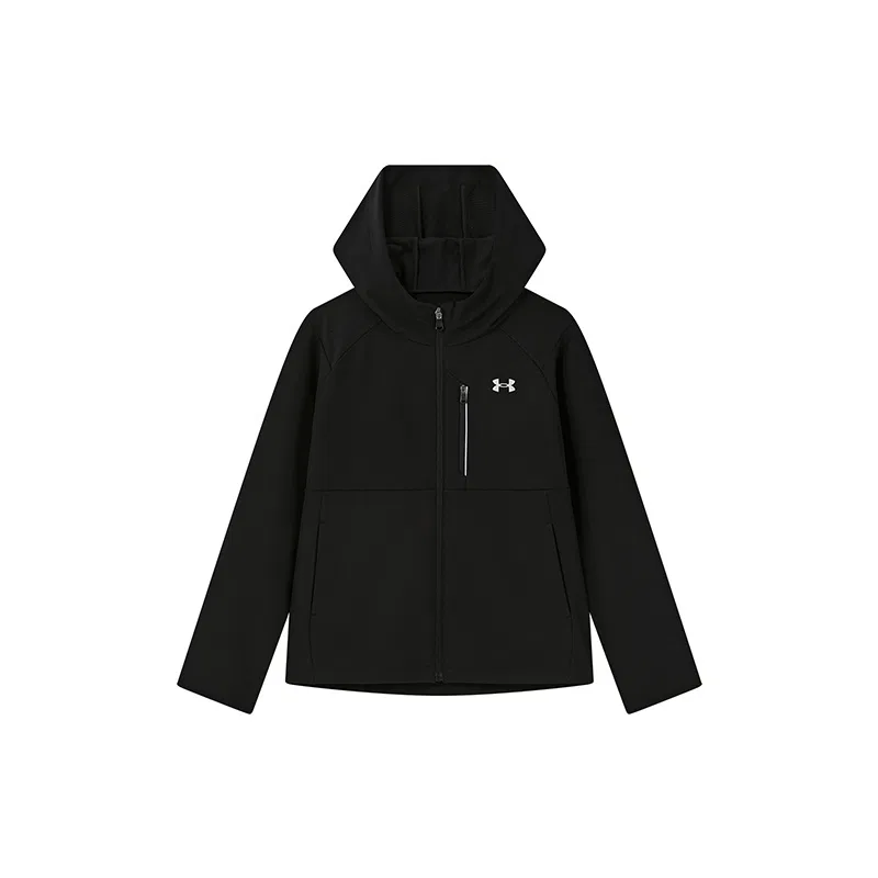 Детская куртка для школы с капюшоном, с длинным рукавом, утепленное, Under Armour, Black