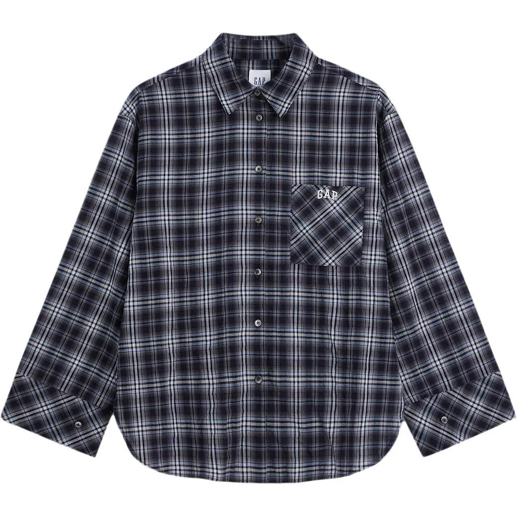 Женская рубашка с воротником-лацканом Marine Blue Plaid GAP, Marine Blue Plaid