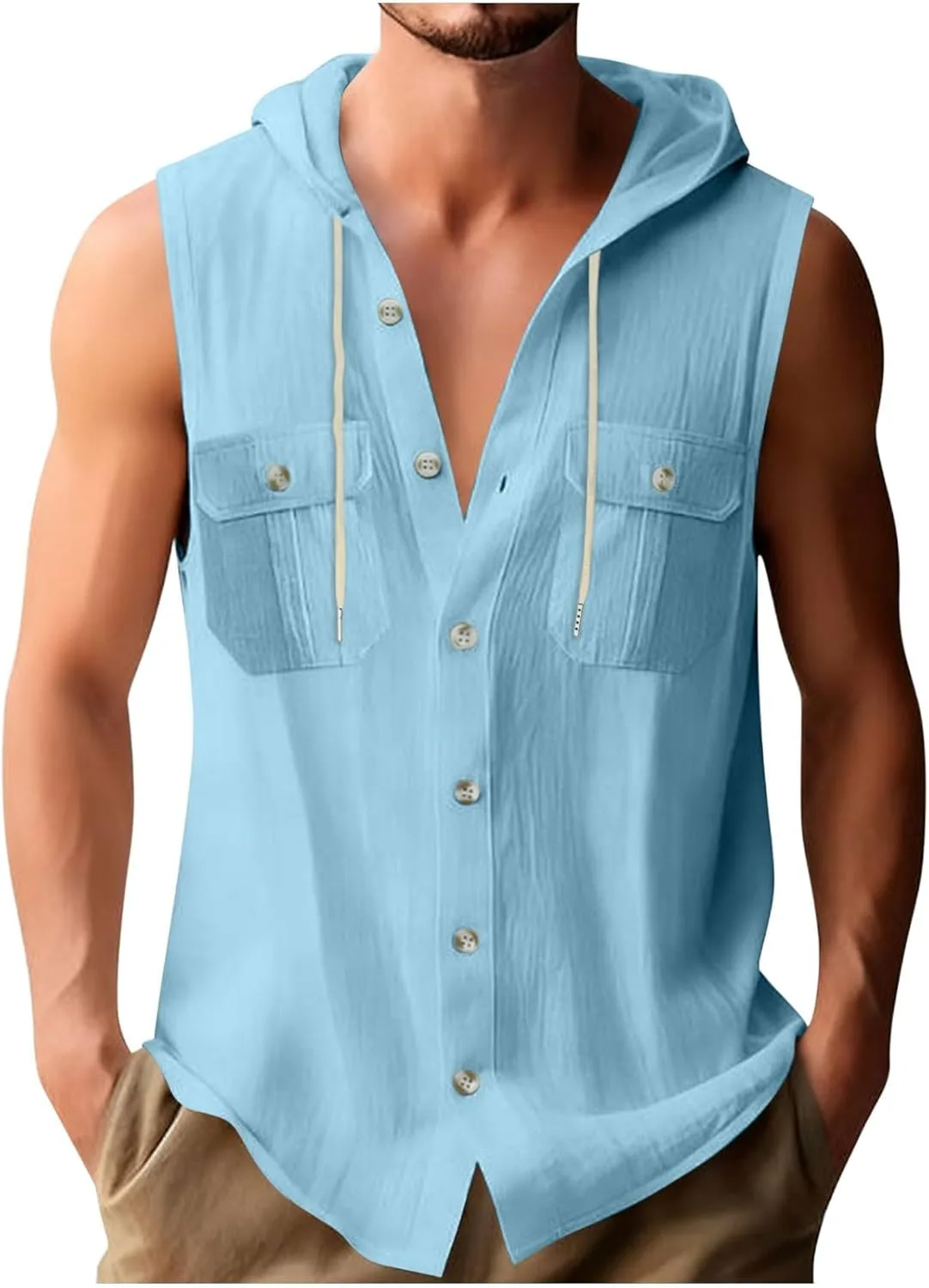 

Мужская безрукавка с капюшоном на пуговицах, карман Sdeycui