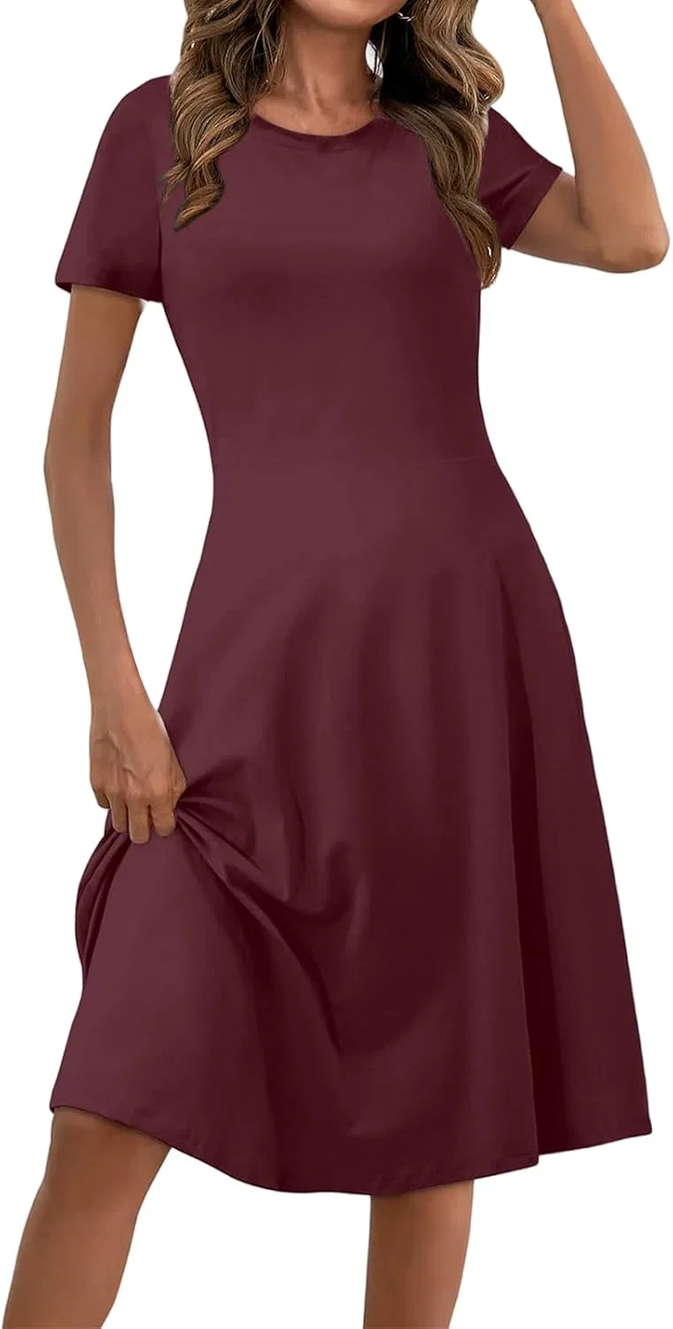 Женское летнее макси-платье с коротким рукавом, Wine Red