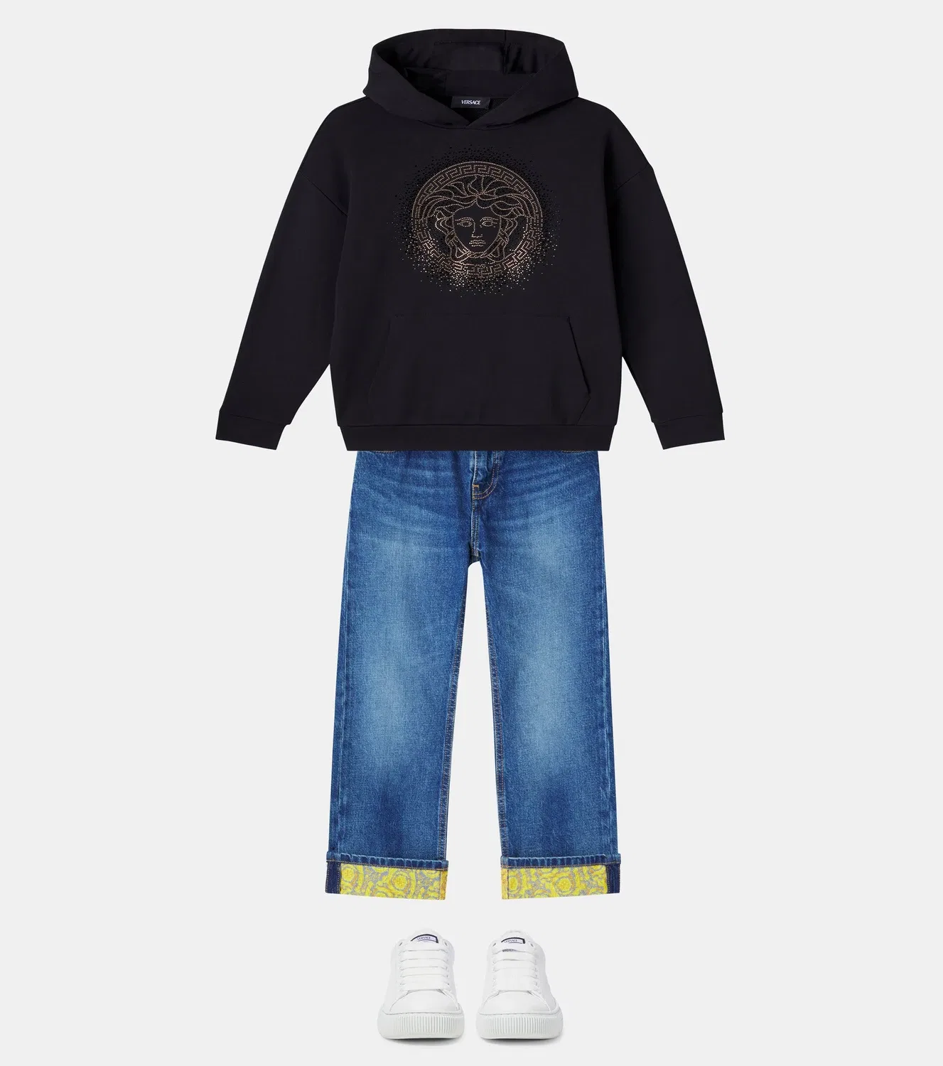 Худи из хлопкового флиса с отделкой Medusa Versace Kids, черный — фото 2