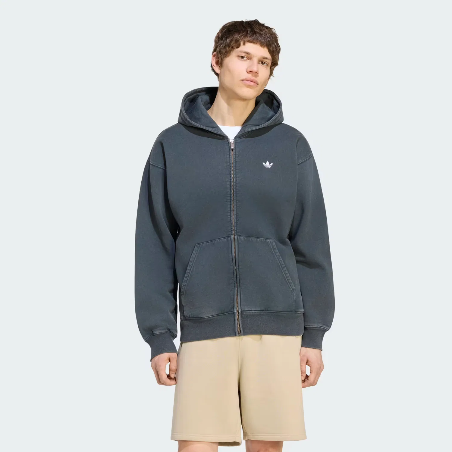 Мужская толстовка на молнии с капюшоном свободного кроя Trefoil Essentials Washed Adidas Originals, черный
