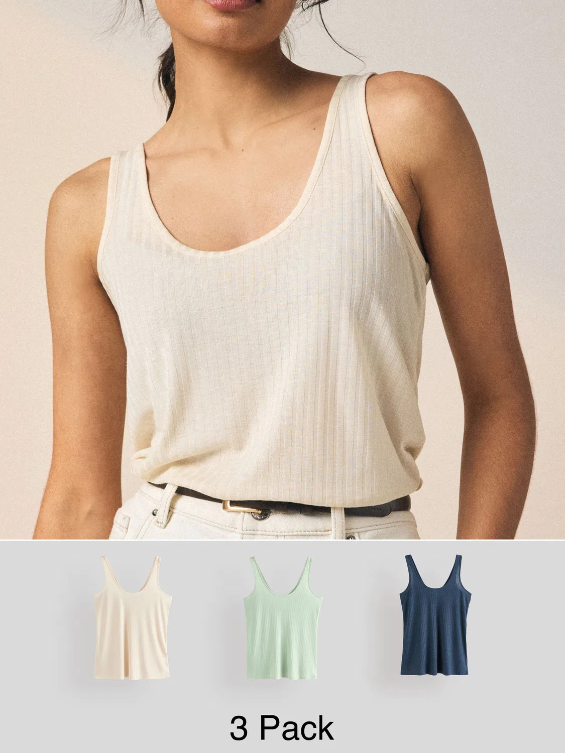 Комплект топов на бретелях с круглым вырезом, 3 шт Next, Navy Blue/Sage Green/Ecru