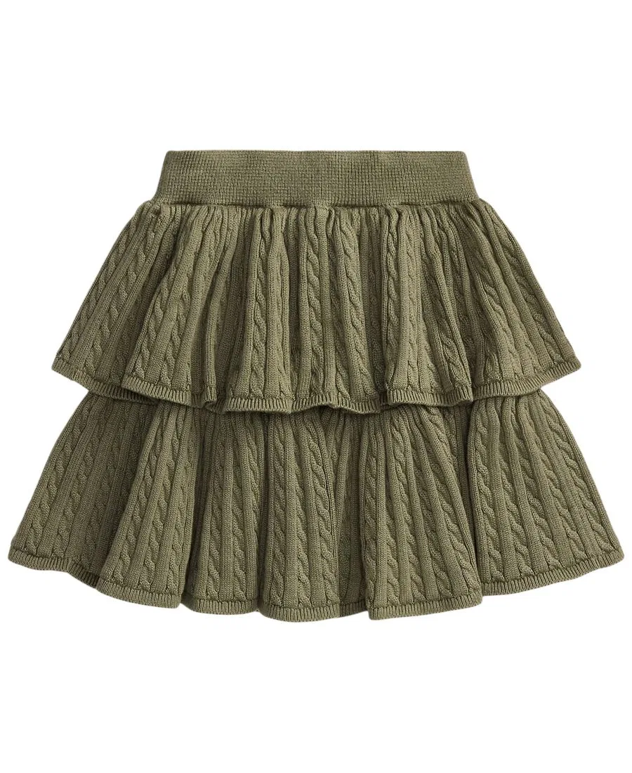 Юбка хлопковая с мини-косами и ярусным кроем Polo Ralph Lauren, Cruise Olive — фото 2
