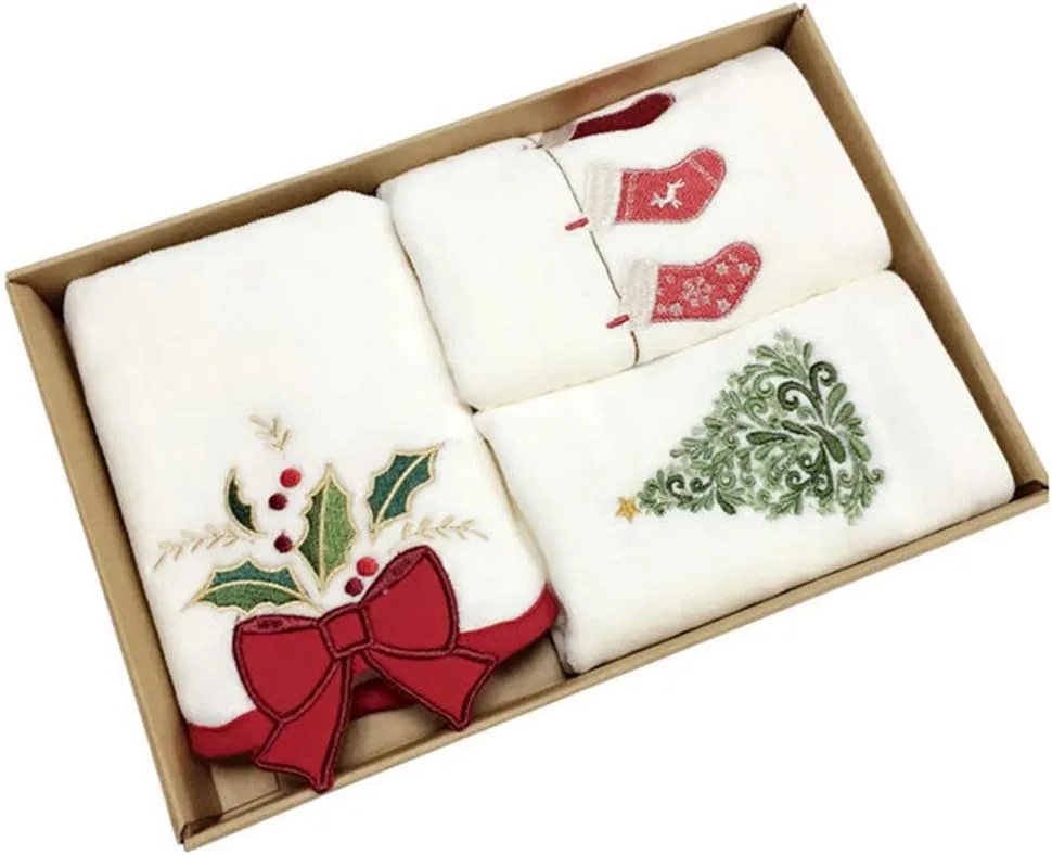 Полотенца для рук Christmas, 3 шт, хлопок, белые, MINGZHE