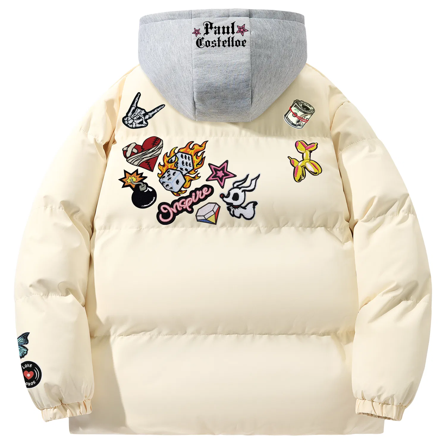 Детский пуховик унисекс с капюшоном Beige Apricot (Gray Hood) Paul Costelloe