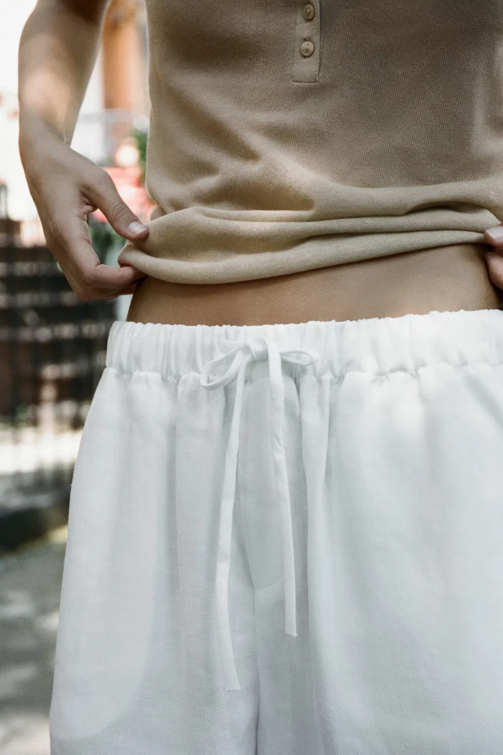 Льняные шорты-бермуды на завязках ZARA, White — фото 3