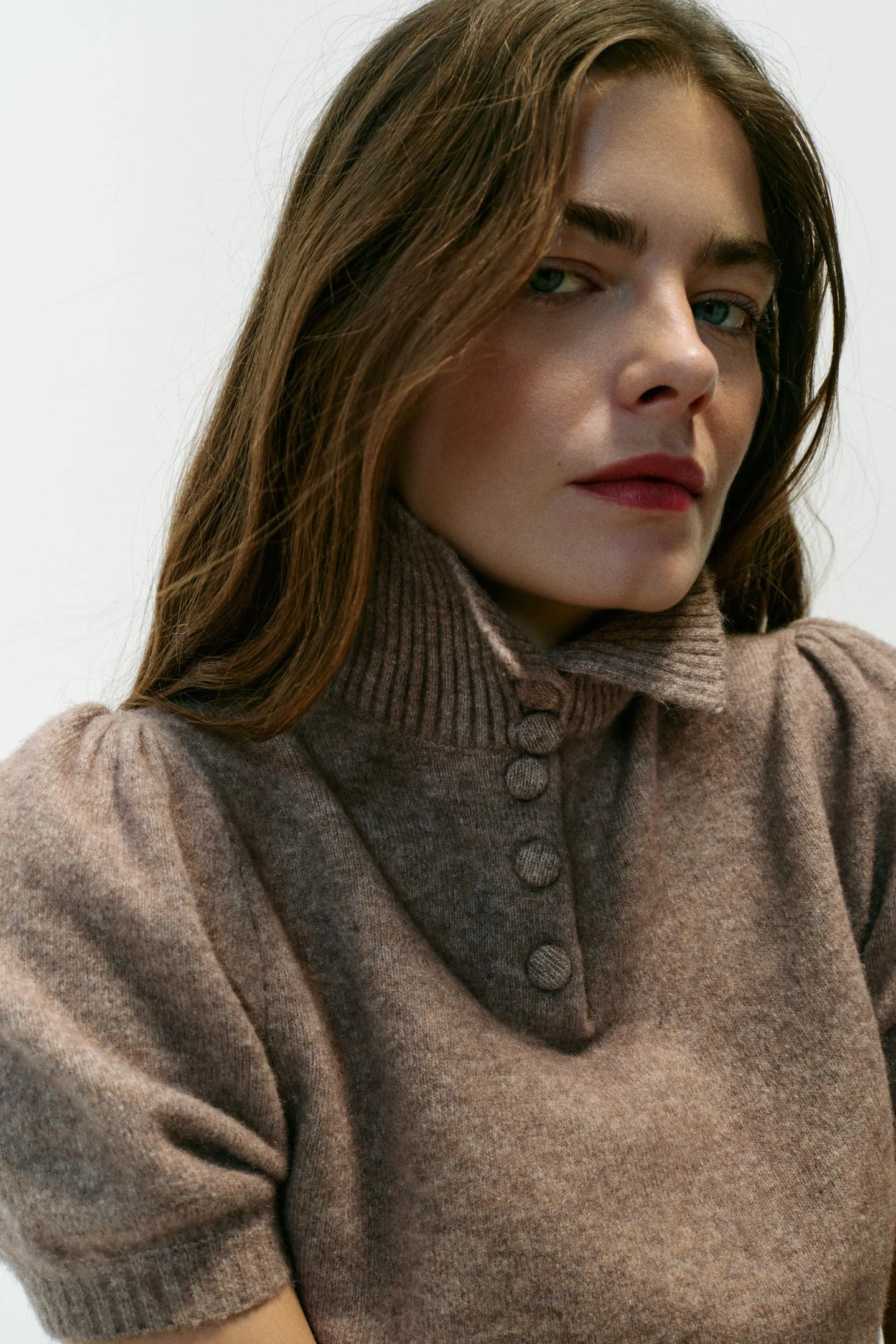 Джемпер Zara с коротким рукавом, бежево‑коричневый — фото 3