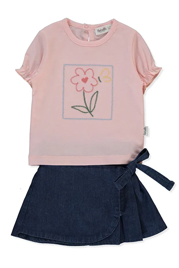 Детский комплект из футболки и юбки с длинным рукавом органический Tencel short skirt 2-piece set (flower girl) Bebetto, Navy Blue