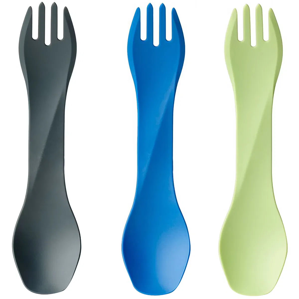 Детский набор столовых приборов 14 см с ложкой и вилкой, 3 предмета, Uno Humangear, Blue/Gray/Green