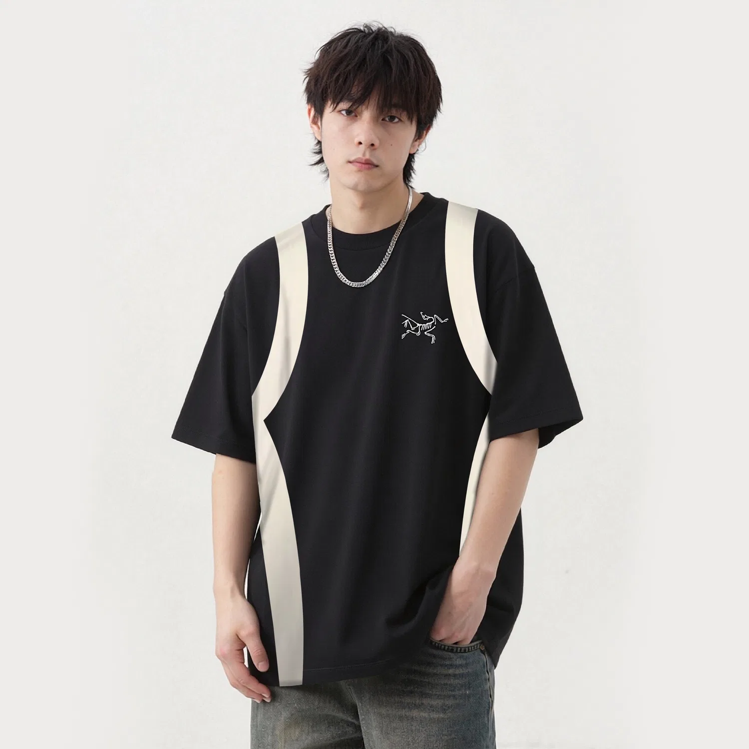 Детская футболка с геометрическим принтом Unisex KRAGG T Shirts Arcteryx, Black/Black — фото 4