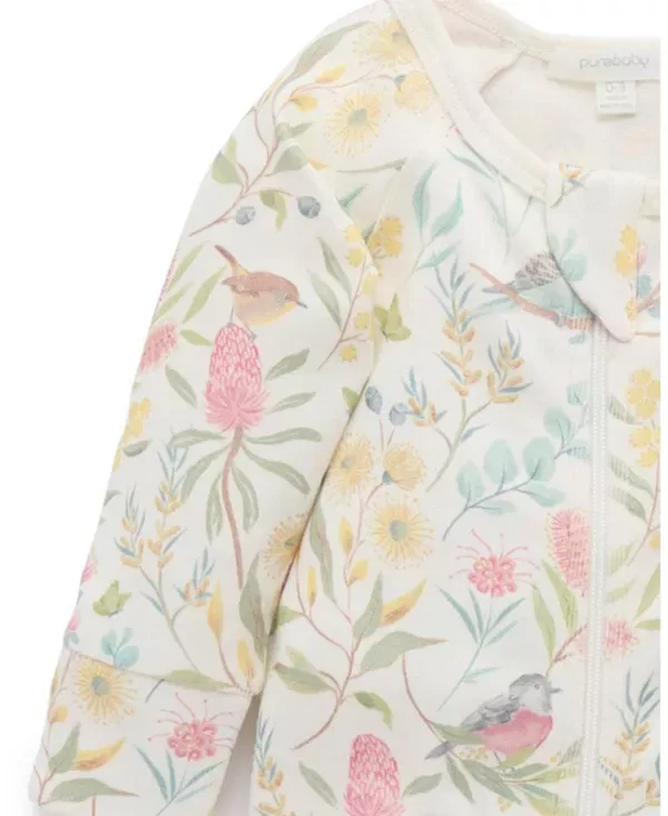 Детский комплект комбинезона и слюнявчика с принтом Australiana Floral Purebaby, Aviary Garden — фото 4