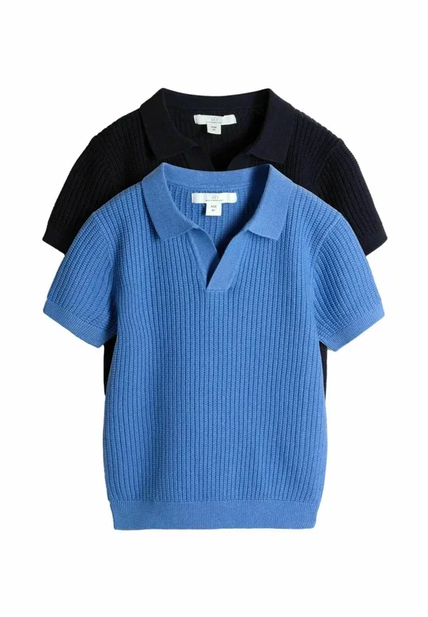 Футболка поло из 100% хлопка Regular fit-2 pack short sleeve textured trophy neck The Set Navy, темно-синий — фото 2