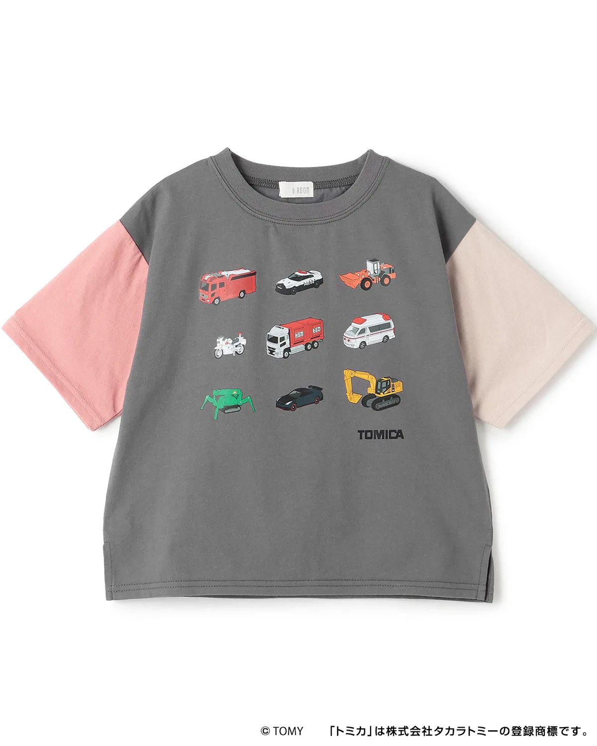 Детская футболка с принтом TOMICA, модель TOMICA Collection, бренд b・ROOM, Top Grey — фото 3