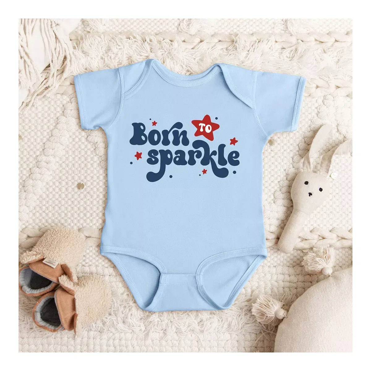 Детский боди для девочек с коротким рукавом Born To Sparkle The Juniper Shop, Light Blue — фото 2