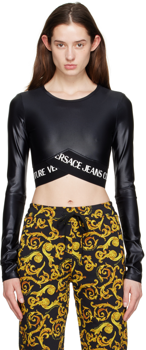 

Черная блестящая футболка с длинным рукавом Versace Jeans Couture, Черный, Черная блестящая футболка с длинным рукавом Versace Jeans Couture