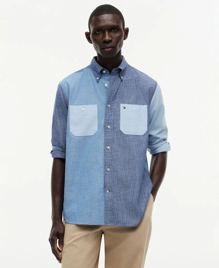 Рубашка с контрастной отделкой из хлопка, с длинным рукавом Tommy Hilfiger, Mid Blue Check