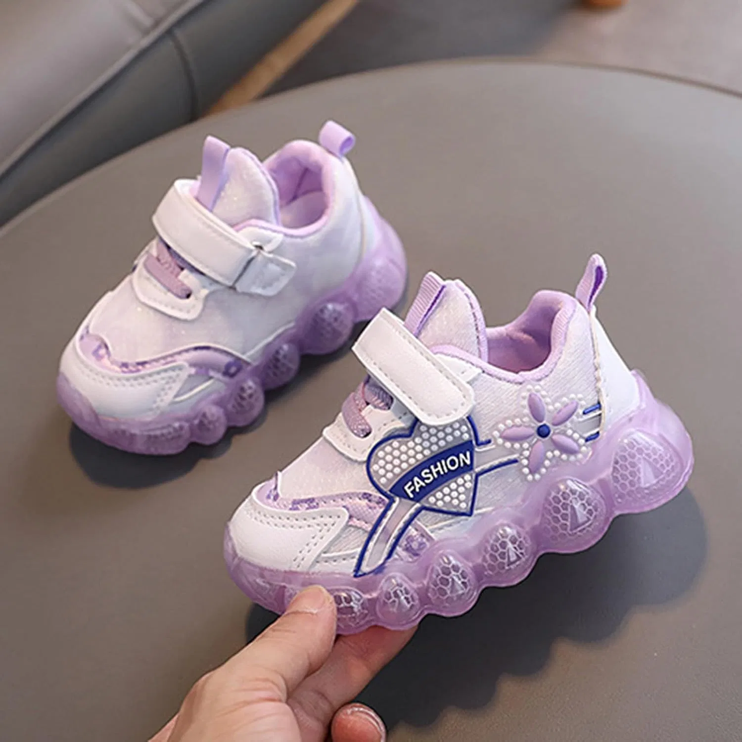 Детские кроссовки для мальчиков и девочек со светящейся подошвой, Purple — фото 2