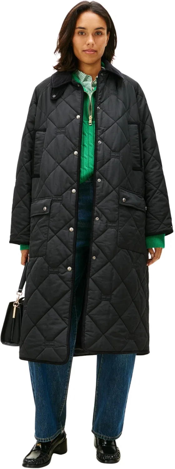 Женское стеганое пальто с флагом Tommy Hilfiger, Black