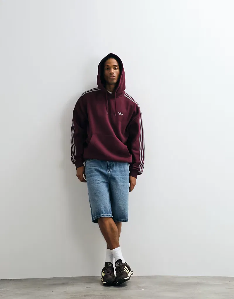 Худи Adidas Originals с тремя полосками, бордовый — фото 2
