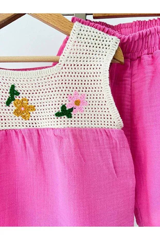 Детские шорты для девочек с вышивкой Yess Butik, Pink — фото 3