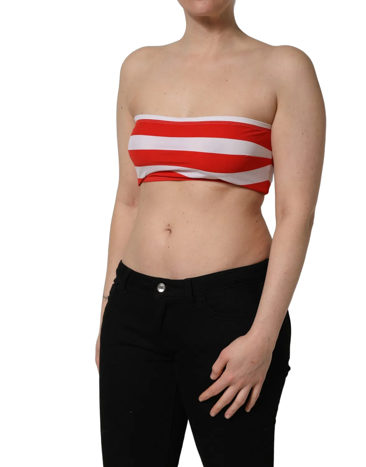 Женский топ-бандо с полосатым принтом Cropped Tube Top Dolce & Gabbana, White and Red — фото 4