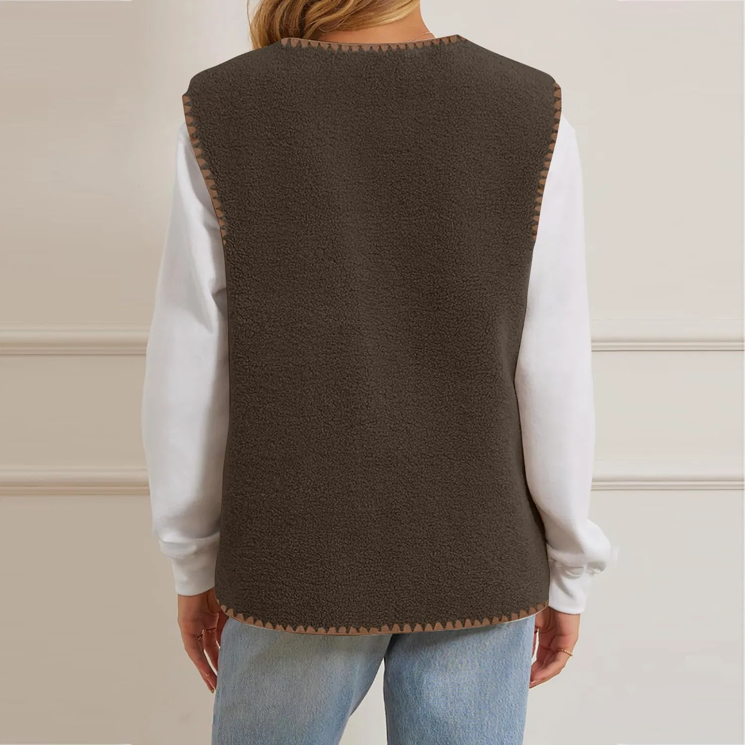 Женский безрукавный жилет с флисом, модель Winter Warm, бренд, a04 brown — фото 3