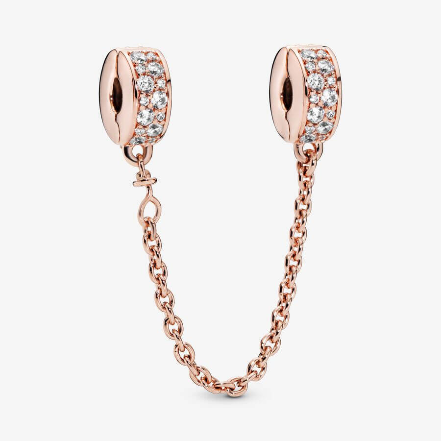 

Защитная цепочка с клипсами Pandora Moments Clear Pavé, розовое золото/прозрачный