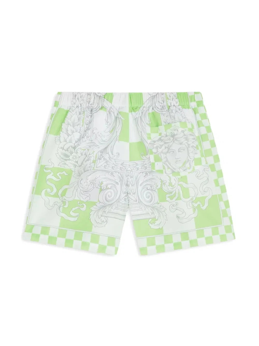 Плавки для девочек с принтом Checkerboard Barocco Young Versace, White/Green — фото 2