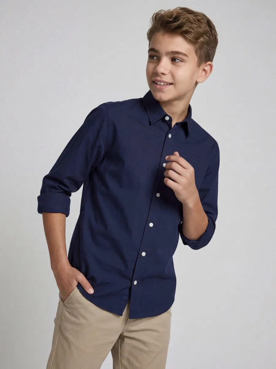 Рубашка JJ Rebel Regular fit Button Up Shirt 'JREBGAVIN' темно-синего цвета — фото 4