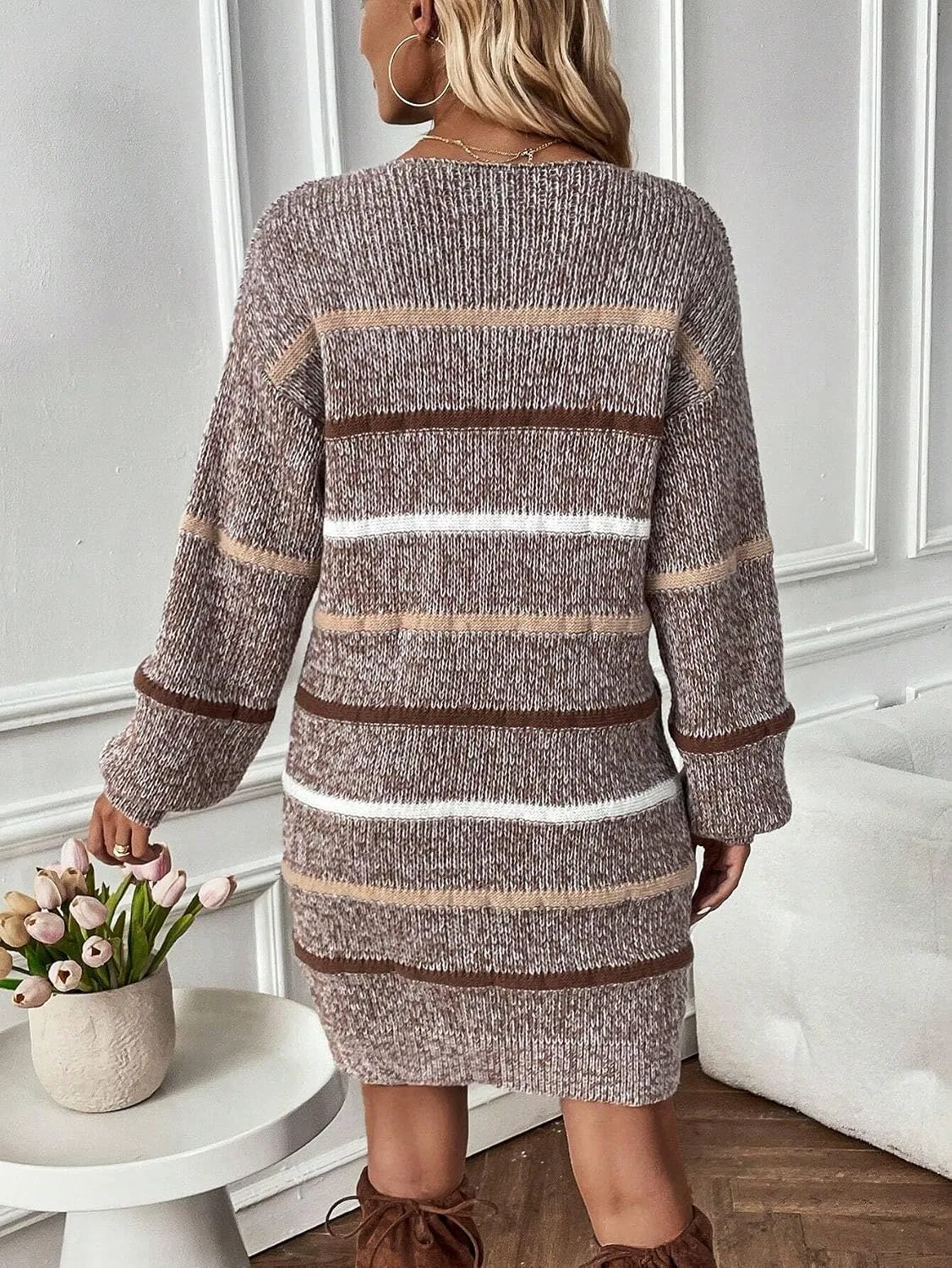 Женское короткое платье свободного кроя с полосками, Multicolor — фото 2