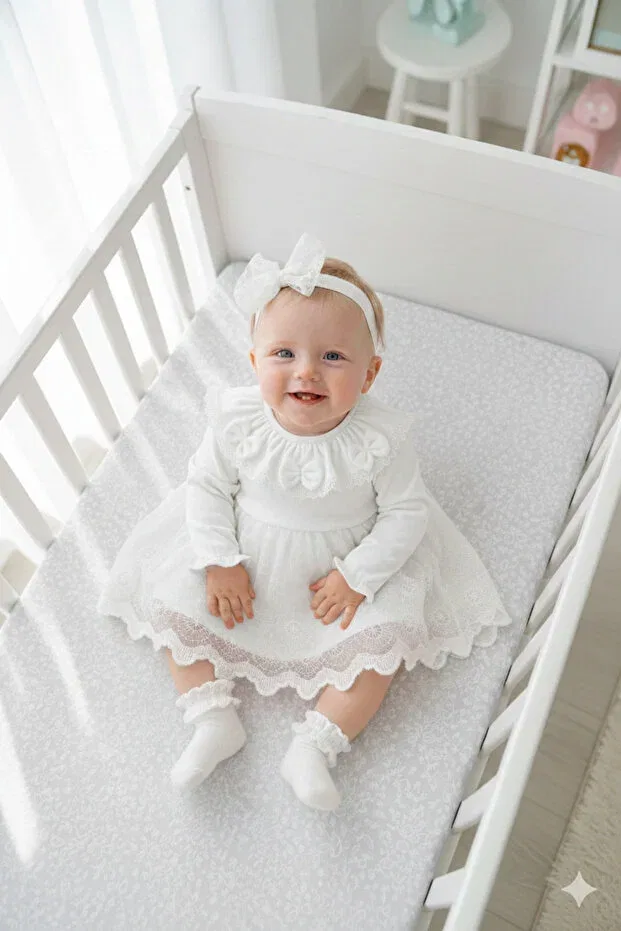 Детское платье для девочек кружевное Miniday Baby, Ecru