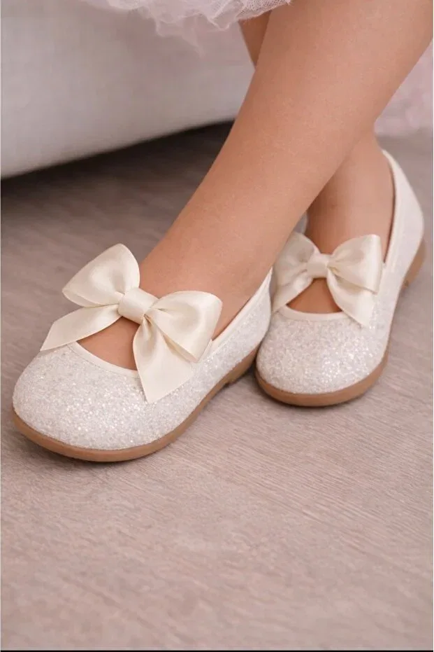 Детские балетки для девочек с бантом White Glitter Ballerina Ballet Shoes Pinkchıld, White