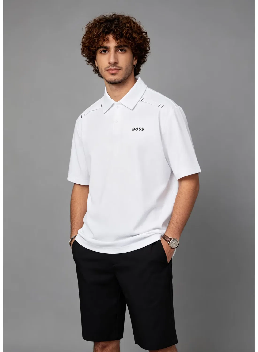 Поло с коротким рукавом, хлопковое, классического кроя, Boss, белый — фото 4