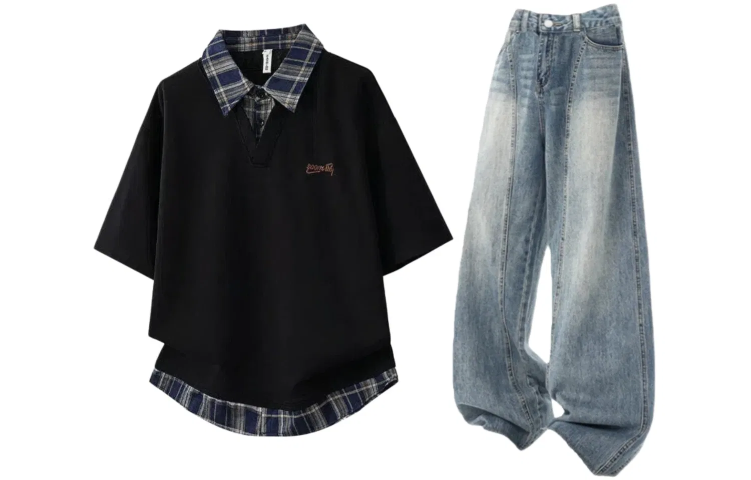 Детский спортивный комплект с отложным воротником GWAF, Black Top + Blue Pants