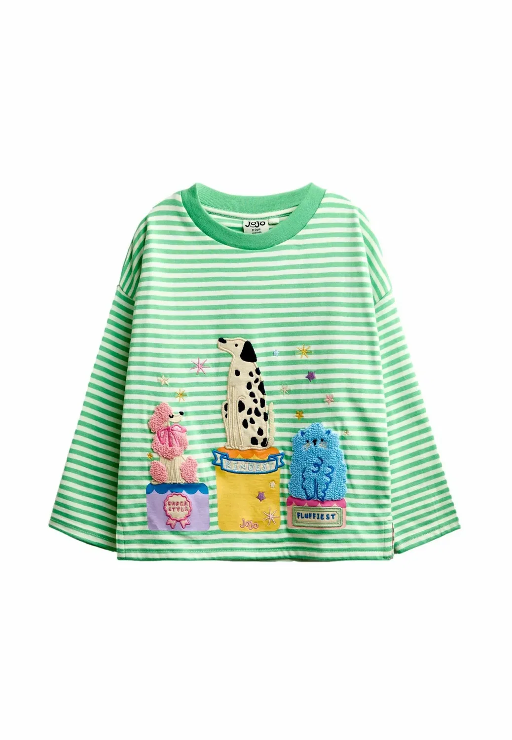 Топ с длинными рукавами и аппликацией - топ с длинными рукавами Jojo Maman Bébé, Green Stripe Dog