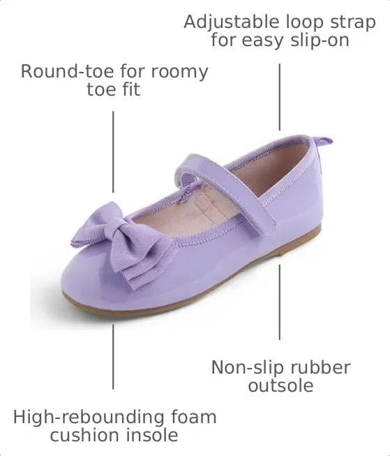 Детские балетки для девочек с принтом FEVERSOLE, Lilac Patent Vegan Leather Bow Tie Loop Maryjane — фото 3